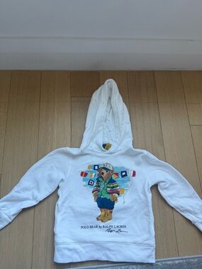 Ralph Lauren White Kids Hoodie with Colorful Polo Bear Graphic